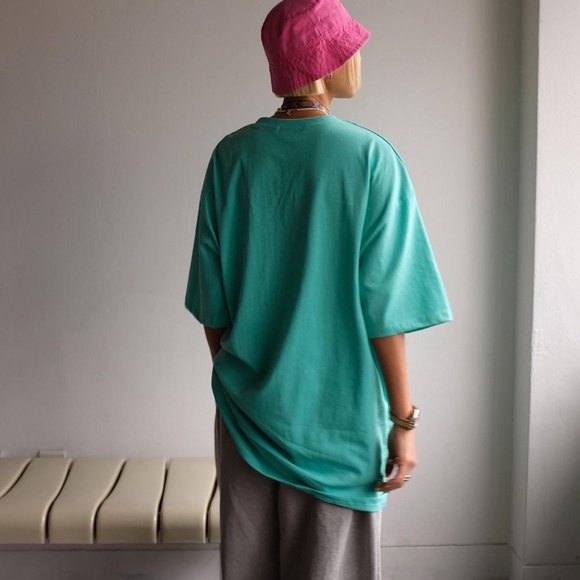 Green t-shirt women tee oversized cotton t-shirt top for women - Picture 4 of 5